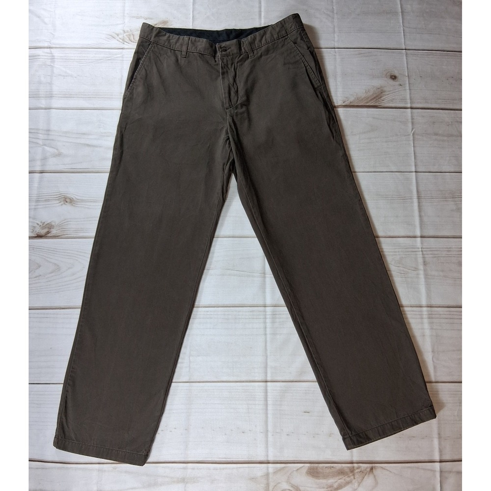 Tasso Elba Mens Chino Pants 33x32 Olive Brown Flat Front Egyptian Cotton Dress